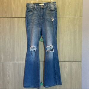 Vibrant Distressed Flare Jeans Medium Wash Size 15 / 31 Boho Hippie
